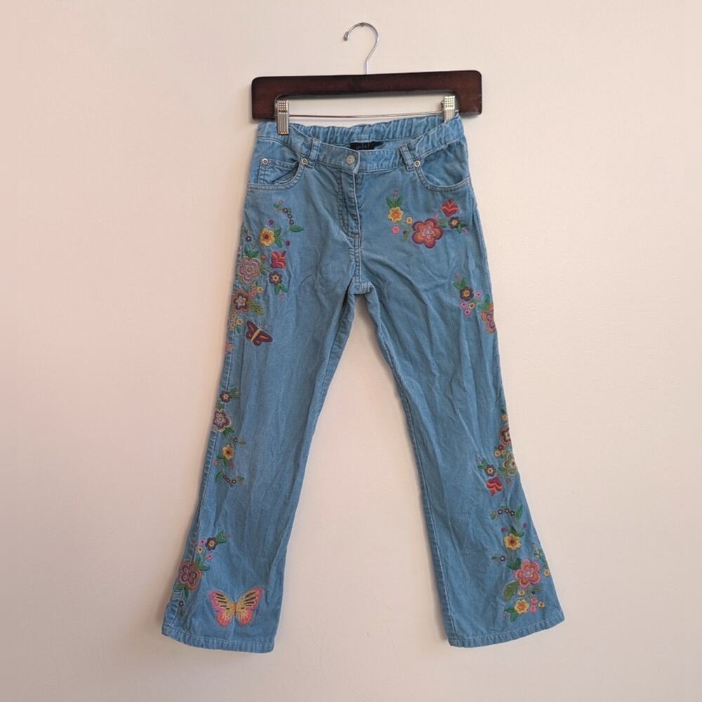 Mini Boden Boho 11-12y Blue Corduroy Embroidered Flower Butterfly Hippie